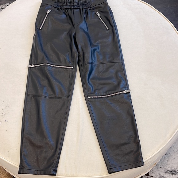 Elastic Waist Pleather Pants. Zipper accents - Picture 5 of 5